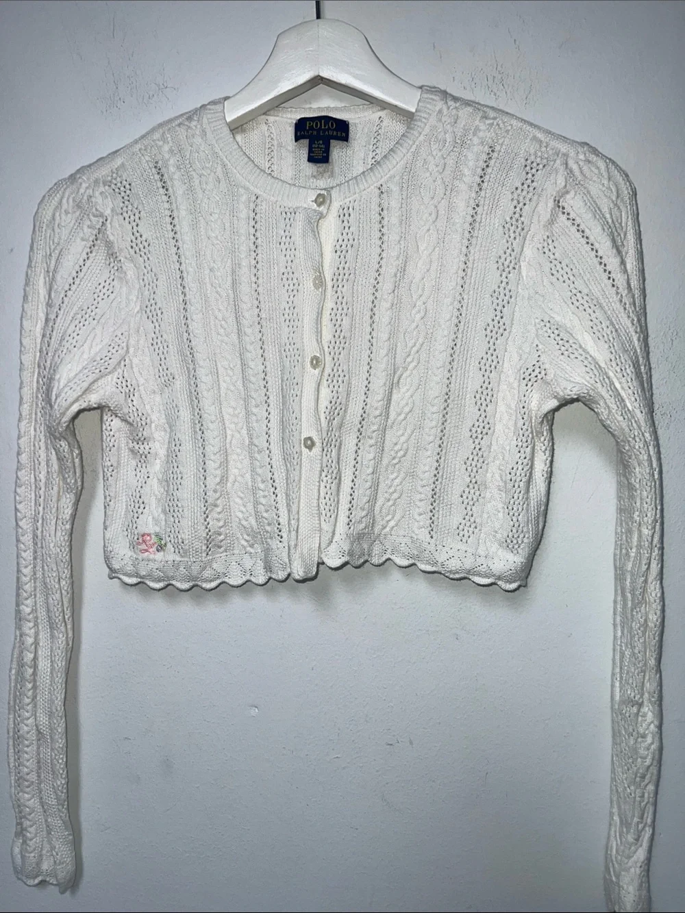 Polo Ralph Lauren pointelle white Cable-Knit Cropped cottonCardigan size L(12-14